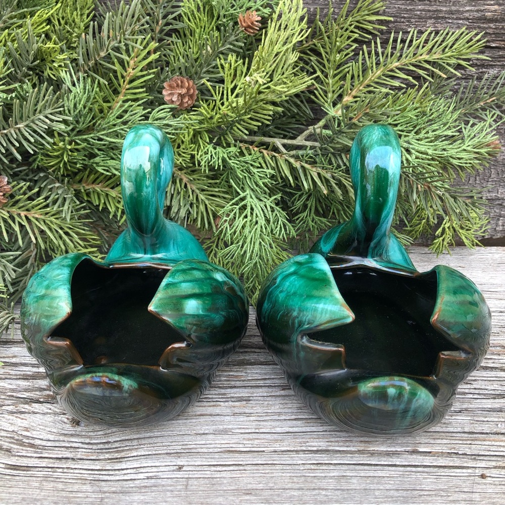Blue Mountain pottery Swan set of 2 planters Retro blue green Vtg planter 70s 💙 - Picture 10 of 13